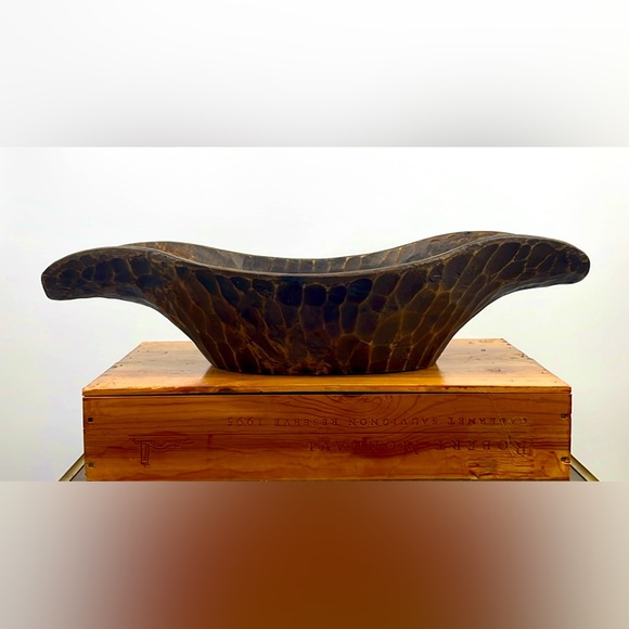 NWT Pier 1 XL Hand Carved Wood Bowl 26”Rustic Farmhouse Oversized Centerpiece